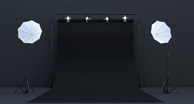 black Photography studio, photo studio with lighting equipment