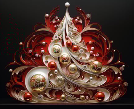 AI Generated Golden Christmas tree on white and black background . New Year card with a Christmas tree. Christmas. photo