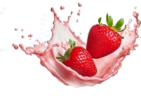 AI generated milk or yogurt splash with strawberries isolated on white background, 3d rendering. AI Generated photo