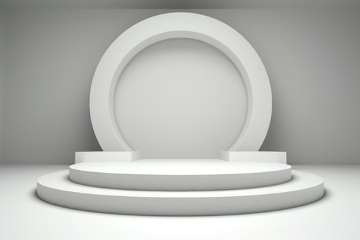 AI generated stage with a circular podium with a light bulb in place photo