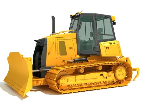 Tracked Dozer heavy construction machinery 3D rendering on white background photo