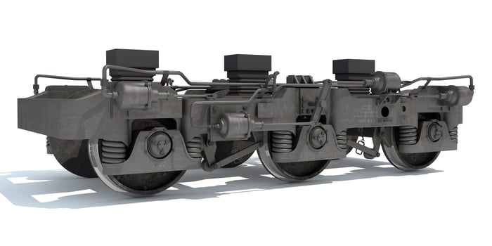 Train Locomotive Trucks Wheels 3D rendering on white background photo