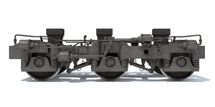 Train Locomotive Trucks Wheels 3D rendering on white background photo
