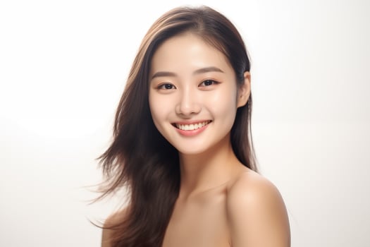 AI generated Close-up picture of a gorgeous Asian woman with good facial skin, focusing on skincare and makeup. photo