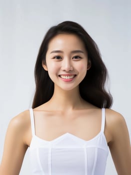 AI generated Portrait of young Asian female beauty model wearing tank top with clean white skin, studio photo, isolated white background, AI Generative photo