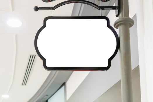 Mockup image of Blank billboard white screen posters outside shop for advertising photo