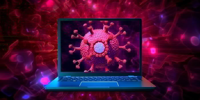 AI generated Computer screen showing an installing update notification with a virus symbol,  AI Generative photo