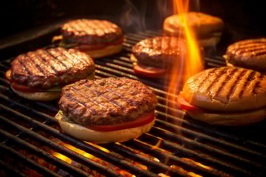 AI generated Hamburgers on the grill. AI Generated photo