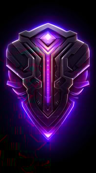 AI generated Amethyst 3D Minimalist Shield Design with a black or dark background with neon lines. AI Generative photo