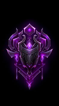 AI generated Amethyst 3D Minimalist Shield Design with a black or dark background with neon lines. AI Generative photo