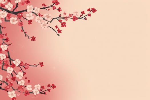 AI generated Chinese New Year Background. Pink Blooming Sakura Branches  Backdrop. Oriental natural pattern with chinese cloud decoration banner design in vintage style. AI Generative photo