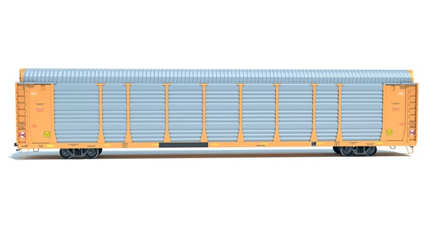 Auto Carrier Rail Train Car 3D rendering on white background photo