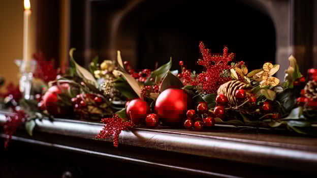 AI generated Christmas at the manor, English countryside decoration and interior decor photo