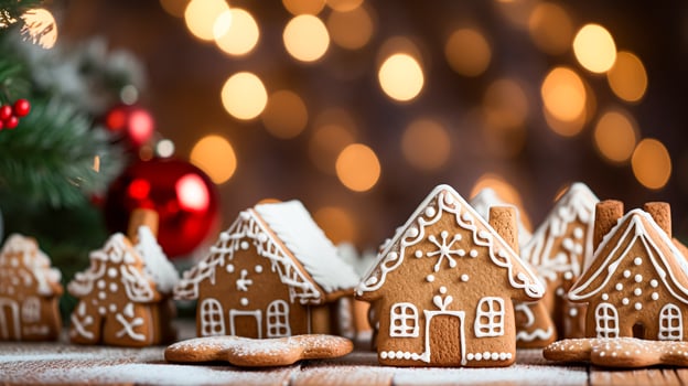 AI generated Christmas gingerbread house, holiday recipe and home baking, sweet dessert for cosy winter English country tea in the cottage, homemade food and cooking photo