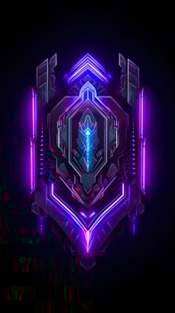 AI generated Amethyst 3D Minimalist Shield Design with a black or dark background with neon lines. AI Generative photo