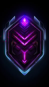AI generated Amethyst 3D Minimalist Shield Design with a black or dark background with neon lines. AI Generative photo
