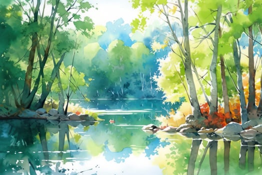 AI generated The serenity of a secluded forest lake.AI Generated photo