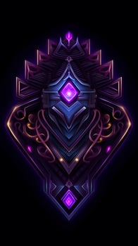 AI generated Amethyst 3D Minimalist Shield Design with a black or dark background with neon lines. AI Generative photo