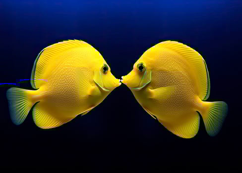 AI generated Two yellow tangs, face to face.  AI Generated. photo