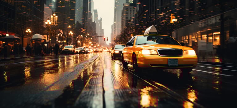 AI generated a city that is filled with taxis on a rainy day photo