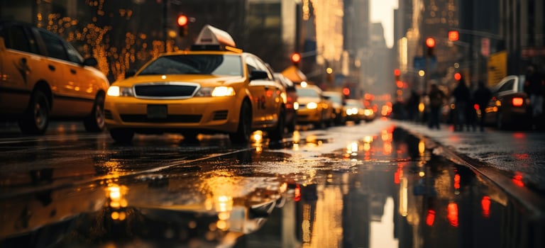 AI generated a city that is filled with taxis on a rainy day photo