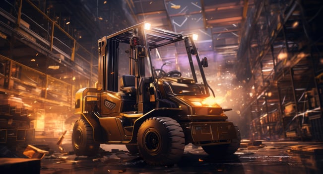 AI generated a forklift truck is driving through a warehouse photo