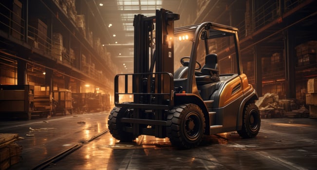 AI generated a forklift truck is driving through a warehouse photo