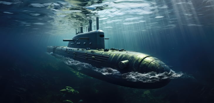 AI generated a submarine in the water during a stormy day photo
