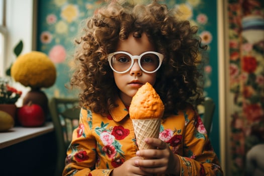 AI generated little girl in sunglasses eating ice cream photo