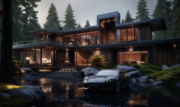 AI generated modern black house and garage photo