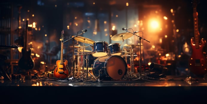 AI generated music recording studio in the dark photo