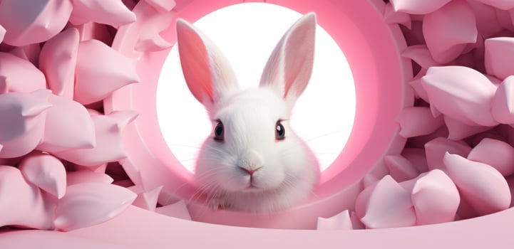 AI generated the bunny pops out of the hole in pink, photo