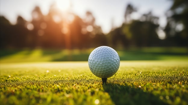 AI generated Golf ball on green grass photo