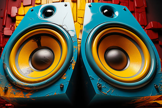 AI generated Blue glossy music speakers. photo