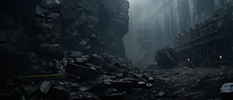 AI generated Eerie urban landscape with grand stone structures. AI generative. photo