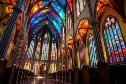 AI generated Interior view of St. Mary's Cathedral in Dublin, Ireland, A church featuring stained glass windows and towering spires, AI Generated photo
