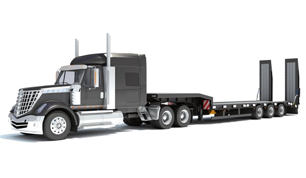 Truck with flatbed trailer 3D rendering on white background photo