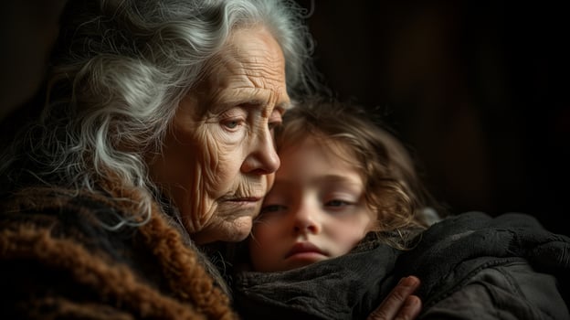 AI generated Grandmother and grandson hugging each other. Generative AI photo