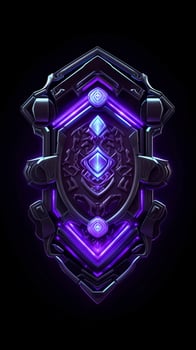 AI generated Amethyst 3D Minimalist Shield Design with a black or dark background with neon lines. AI Generative photo