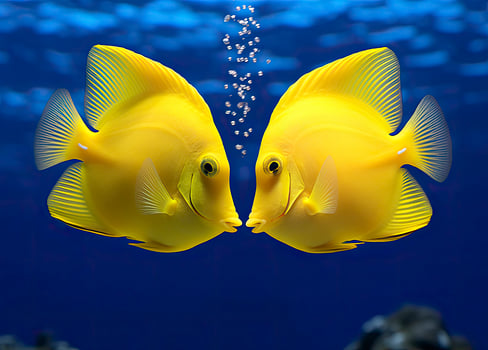 AI generated Two yellow tangs, face to face.  AI Generated. photo
