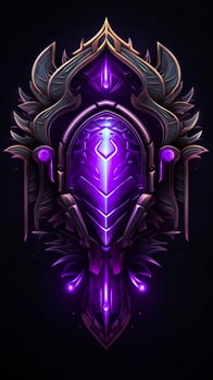 AI generated Amethyst 3D Minimalist Shield Design with a black or dark background with neon lines. AI Generative photo