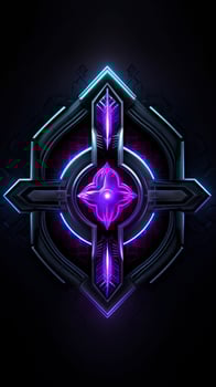 AI generated Amethyst 3D Minimalist Shield Design with a black or dark background with neon lines. AI Generative photo