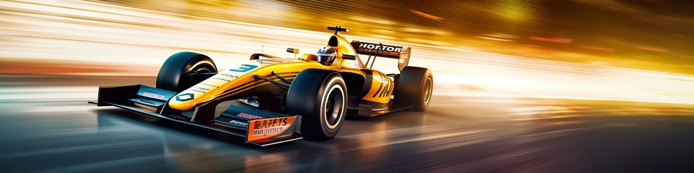 AI generated Racing car at high speed. Racer on a racing car passes the track. Motor sports competitive team racing. Motion blur background. Generative AI photo