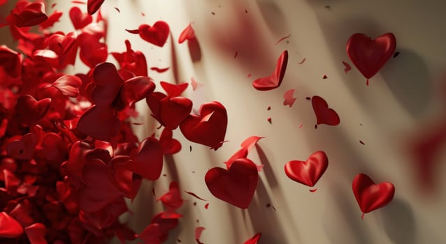 AI generated red paper hearts are sitting on white table background photo