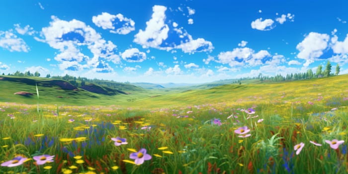 AI generated Beautiful Flowers Meadow Landscape. Flower Field. Generative AI photo