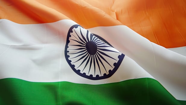 AI generated india flag background with polka dots white fireworks photo