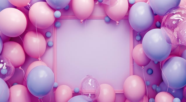 AI generated a pretty pink background with tons of balloons around the square photo