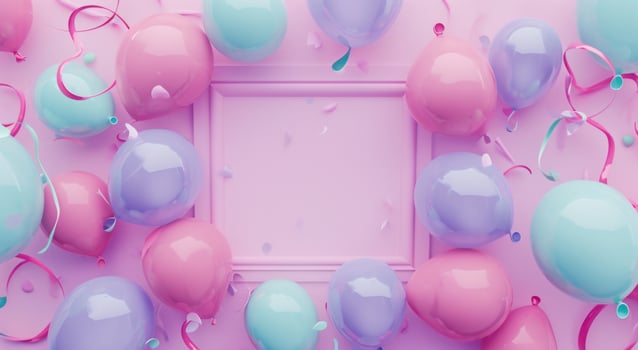 AI generated a pretty pink background with tons of balloons around the square photo