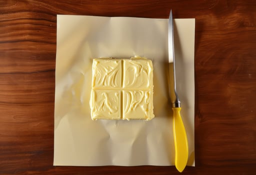 AI generated butter on a white sheet of paper with a knife photo