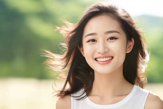 AI generated Portrait asian woman Perfect clean fresh skin isolated on white background. photo